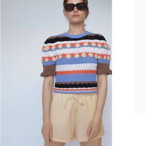 Zara TRF woman floral knit sweater Size M NEW WITH TAG!